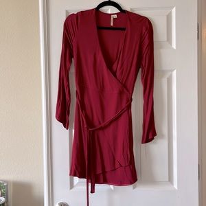 Dark red faux wrap dress